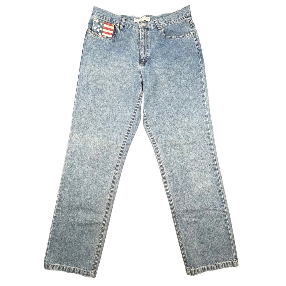 VTG Tommy Hilfiger Blue Flag Patch Straight Leg Jeans Women 14